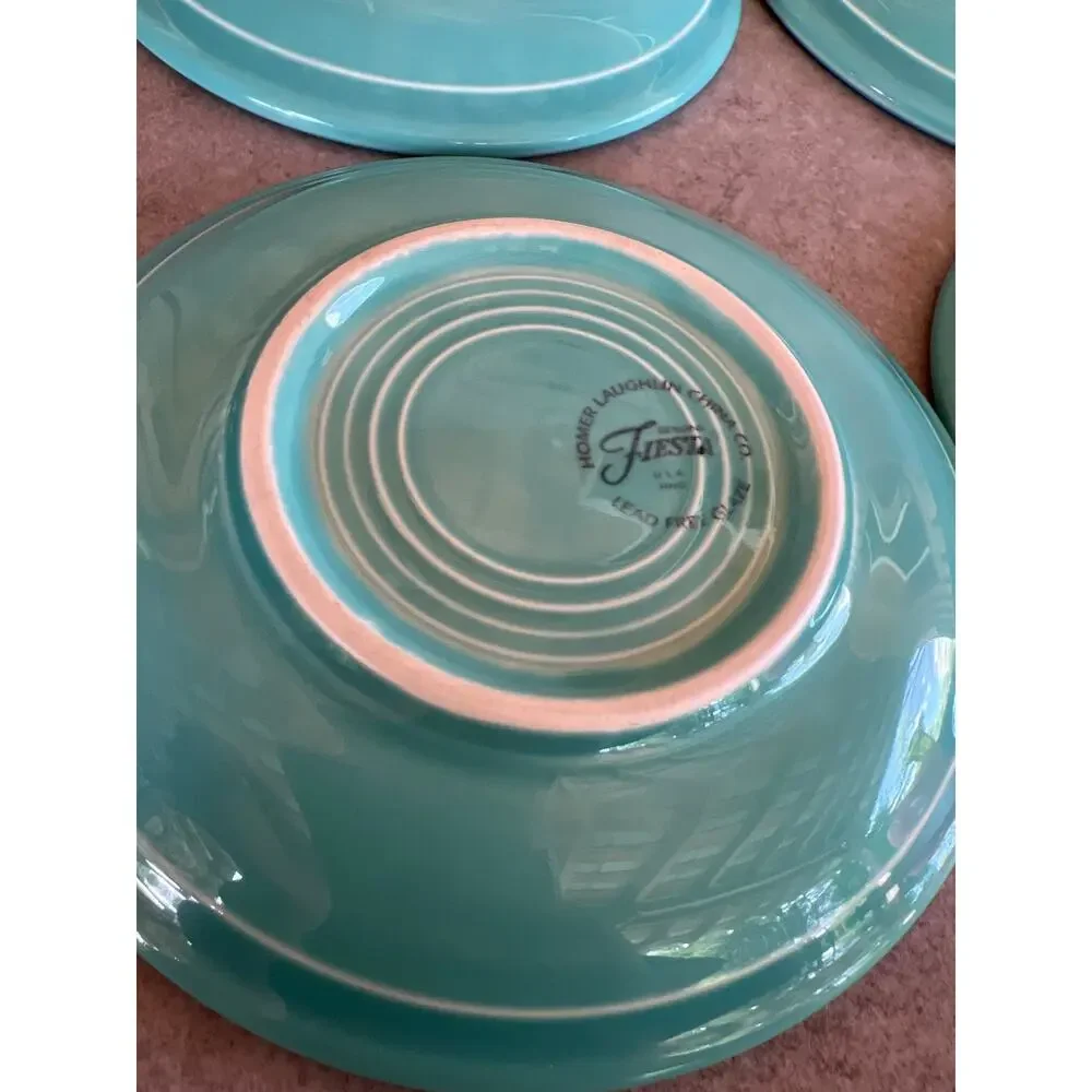 Fiestaware vintage turquoise blue teacup & saucer plate set lot 8 pieces aqua